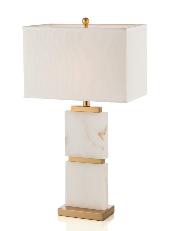 EPTL8476 Luxury Green Marble and Iron Table Lamp with Fabric Shade Modern Bedside Light