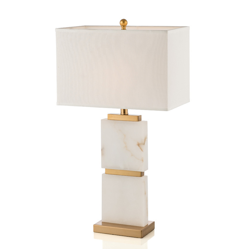 EPTL8476 Luxury Green Marble and Iron Table Lamp with Fabric Shade Modern Bedside Light