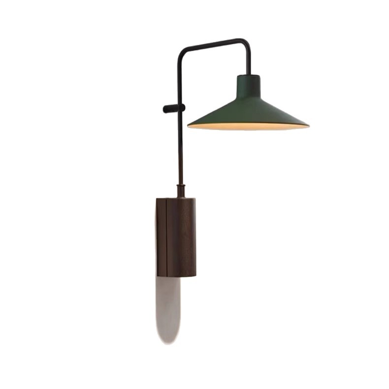 EPWL9043 Modern Nordic Wall Lamp with Metal Shade & Wood Base | LED Decorative Wall Light for Bedroom & Living Room
