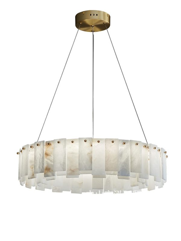 EPCL9031 Modern Marble Light Panels with Brass Accents | Elegant LED Ring Hanging Lamp for Villas, Hotels & High-End Interiors
