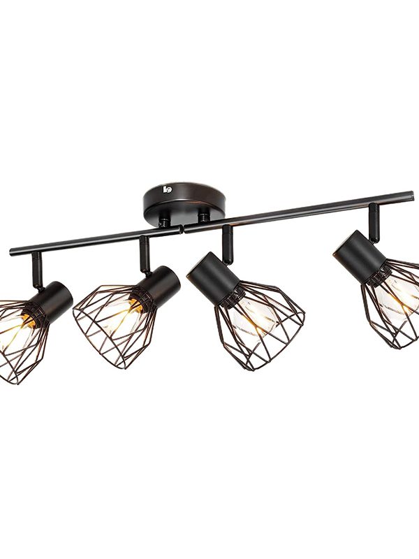 EPTL9006 Modern 4-Light Adjustable Ceiling Spotlight | Industrial Black Track Light with Glass Shades for Living Room and Kitchen