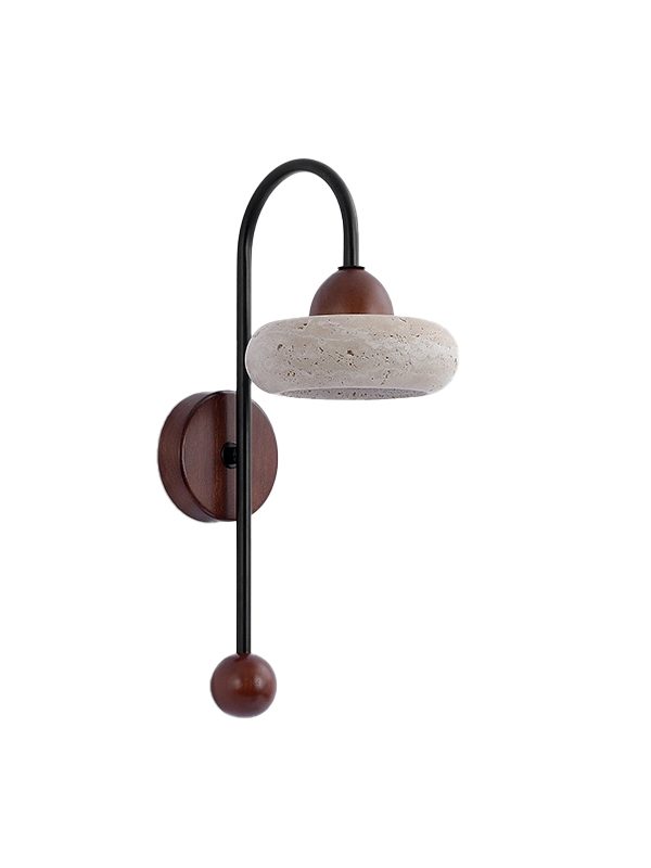 EP-ST038 Modern Travertine Wall Lamp with Wood and Iron  Nordic Natural Stone Sconce for Bedroom and Living Room