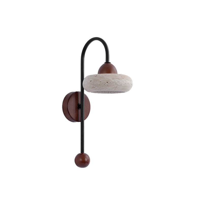 EP-ST038 Modern Travertine Wall Lamp with Wood and Iron  Nordic Natural Stone Sconce for Bedroom and Living Room
