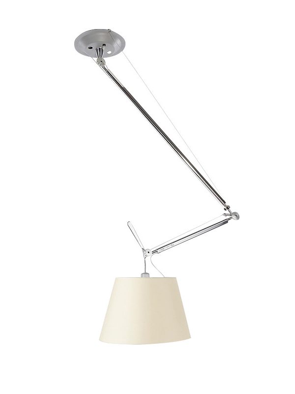 Modern Adjustable Arm Pendant Lamp Chrome Fabric Shade Hanging Light for Dining Room Kitchen Living Space