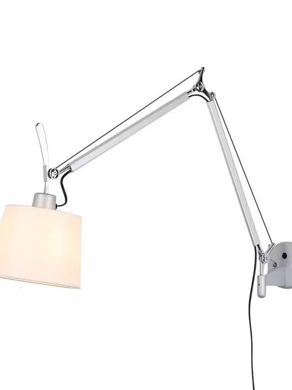 Modern Adjustable Arm Wall Lamp Chrome Finish Fabric Shade Bedroom Reading Light