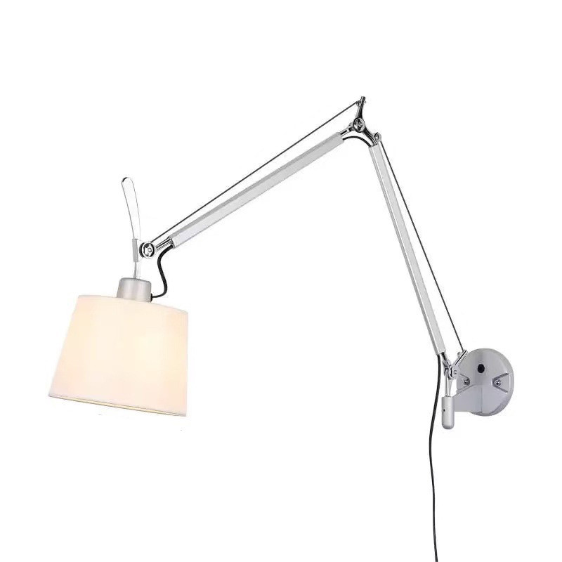 Modern Adjustable Arm Wall Lamp Chrome Finish Fabric Shade Bedroom Reading Light