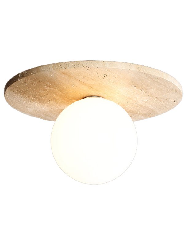 EPCL9072 Wabi-Sabi Round Stone Ceiling Light | E14 Globe Flush Mount Fixture | Minimalist Moon-Inspired Ceiling Lamp