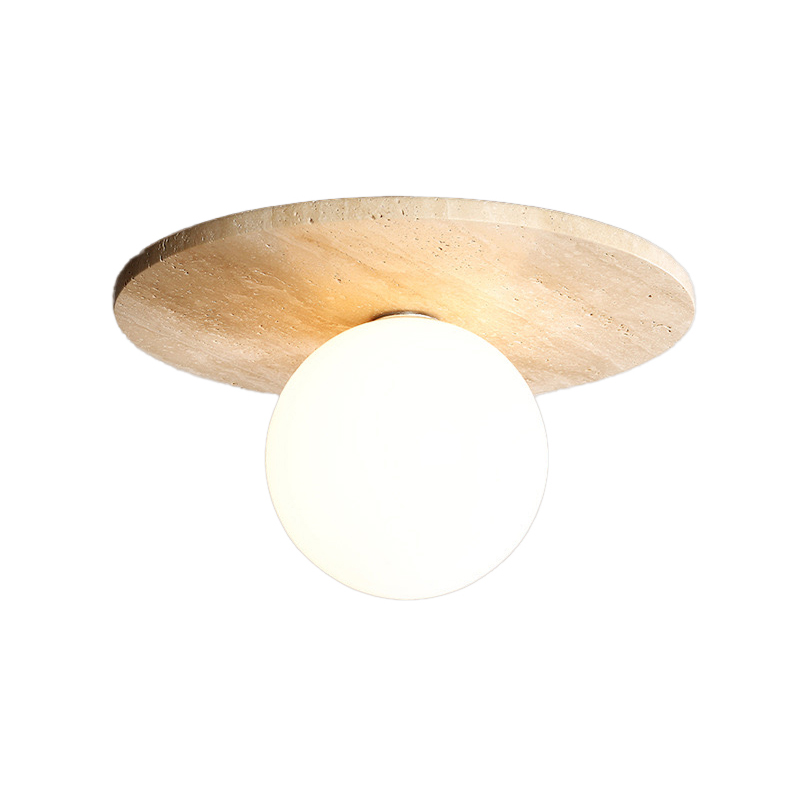 EPCL9072 Wabi-Sabi Round Stone Ceiling Light | E14 Globe Flush Mount Fixture | Minimalist Moon-Inspired Ceiling Lamp