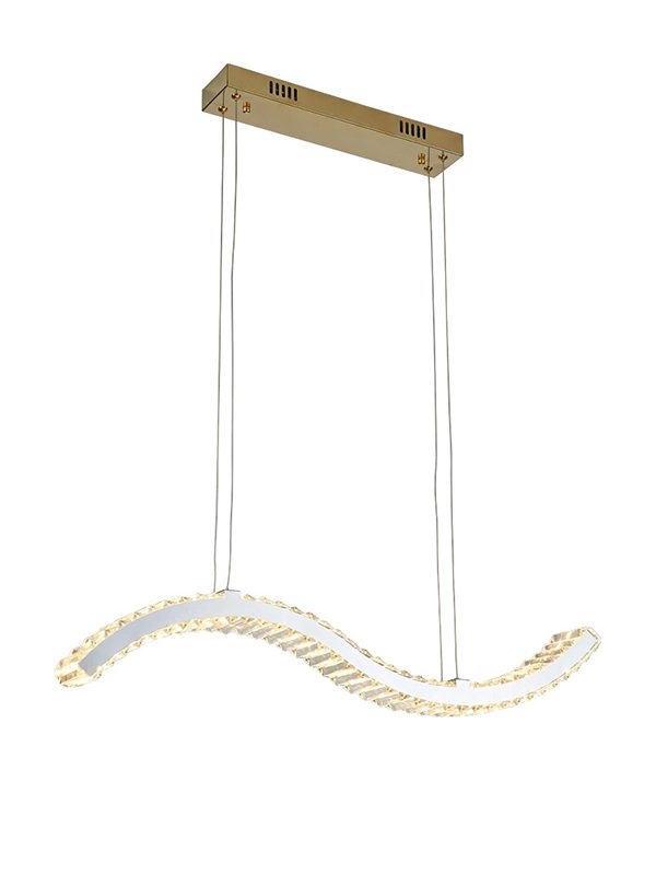 EPPL9080 Modern Luxury Curved Crystal LED Pendant Light, Gold Wave Shape Chandelier for Dining Room & Living Room