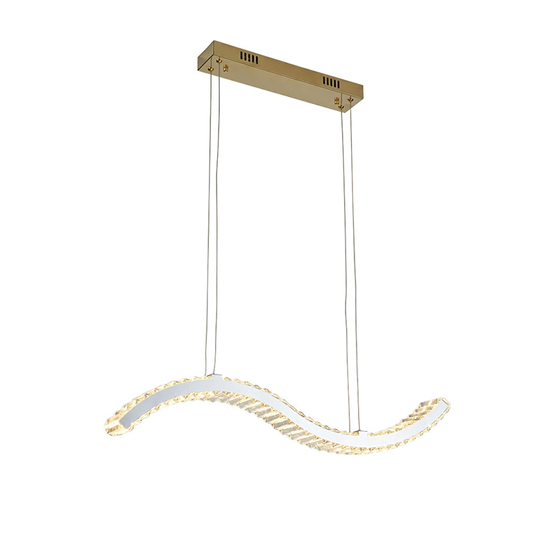 EPPL9080 Modern Luxury Curved Crystal LED Pendant Light, Gold Wave Shape Chandelier for Dining Room & Living Room