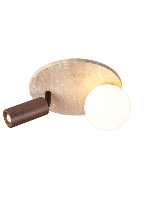EPCL9073 Dual Light Ceiling/Wall Lamp | Wabi-Sabi E14 Globe & Adjustable Spotlight | Stone Texture Minimalist Lighting Fixture