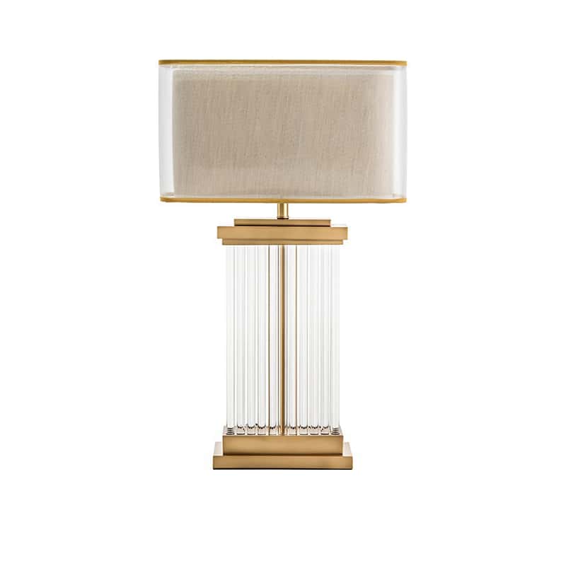 EPTL9004 Luxury Crystal and Brass Table Lamp | Modern Art Deco Desk Light with Fabric Shade for Bedroom and Living Room
