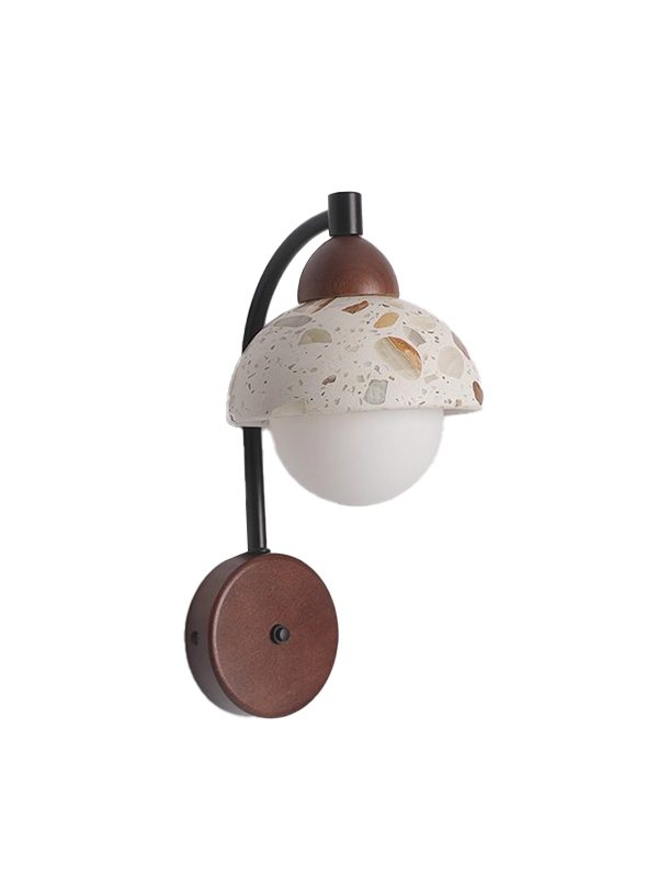 EP-ST035 Nordic Terrazzo Half Dome Wall Lamp Modern G9 Wall Sconce with Wood and Iron for Bedroom, Hallway, Living Room