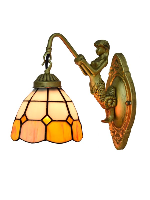 EPWL9025 Vintage Iron Stained Glass Mermaid Lamp Led Sconce Bracket Indoor Lights Bathroom Art Design