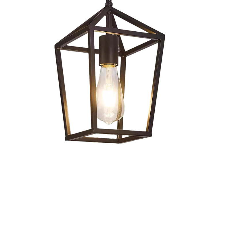 EPTL9013 Modern Industrial Metal Cage Pendant Light | Black Geometric Hanging Lamp for Kitchen Island & Living Room