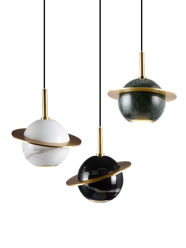 EPTL9019 Modern Luxury Marble Pendant Light | Planet-Inspired Brass Hanging Lamp for Dining Room, Bedroom, Living Space