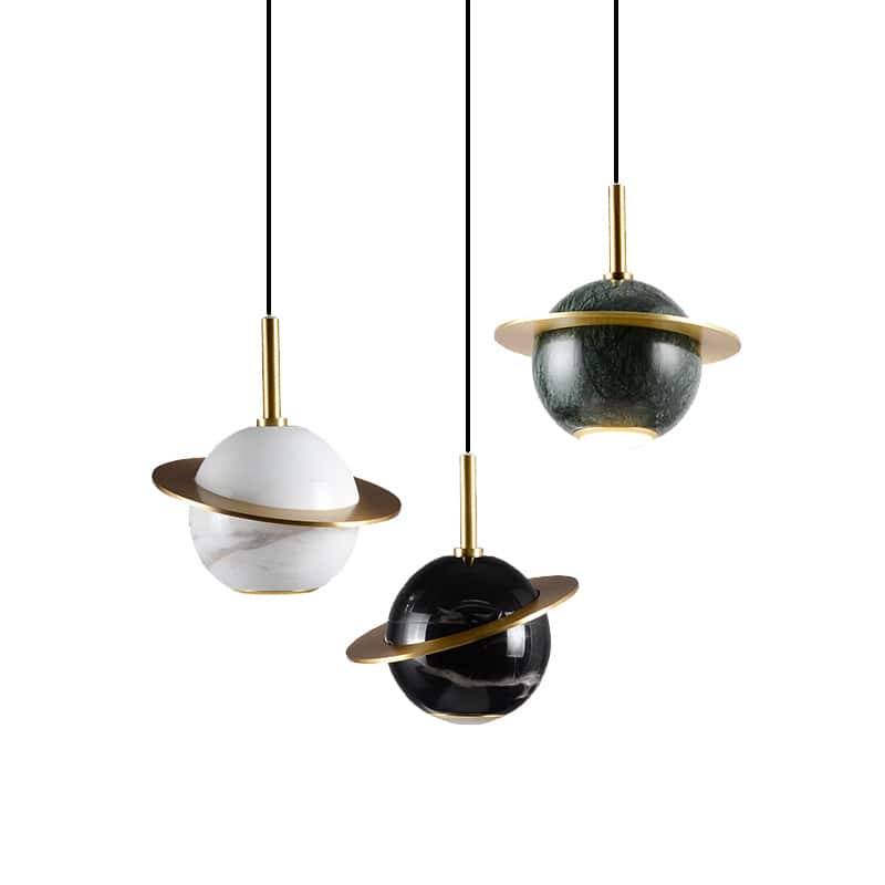 EPTL9019 Modern Luxury Marble Pendant Light | Planet-Inspired Brass Hanging Lamp for Dining Room, Bedroom, Living Space