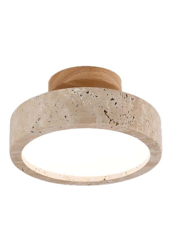 EPCL9069 Modern Round Indoor LED Ceiling Lights Yellow Cave Stone Design with Marble Home Entrance Corridor Wood Base for Living Room