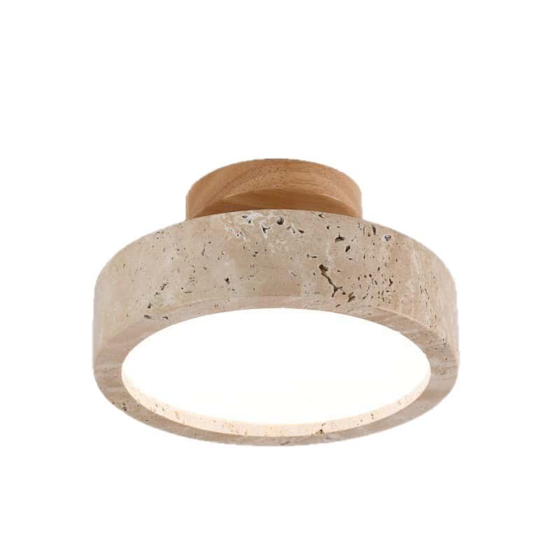 EPCL9069 Modern Round Indoor LED Ceiling Lights Yellow Cave Stone Design with Marble Home Entrance Corridor Wood Base for Living Room