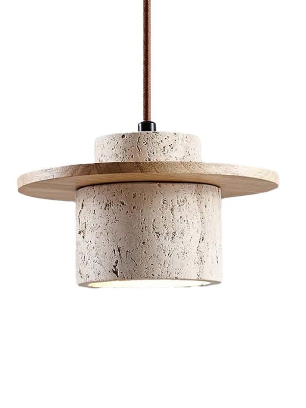 EP-ST042 Japanese Wabi-Sabi Inspired Wood Color Flying Saucer Pendant Lights for Bedroom Yellow Hole Stone Chandelier for Restaurant