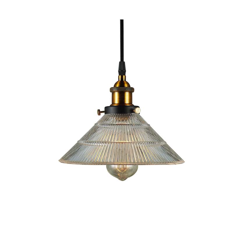 EPPL9083 Vintage Ribbed Glass Pendant Light, Retro Industrial Cone Shade Hanging Lamp for Kitchen Island & Dining Room