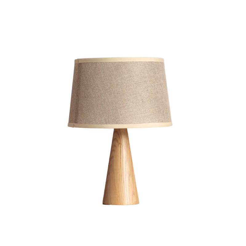 EPTL9053 Contemporary Modern Wood Table Lamp for Bedroom with Novelty Beige Fabric Lampshade Interior Lighting Electric Power Supply