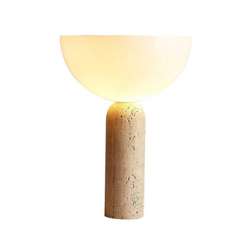 EPTL9162Modern Travertine Table Lamp with Opal Glass Shade, Nordic Stone Bedside Lamp for Bedroom Living Room