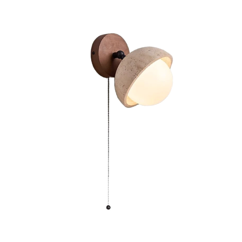 EPWL9136 Travertine Wall Sconce | Wabi-Sabi Natural Stone Lamp with Frosted Glass Globe & Pull Chain