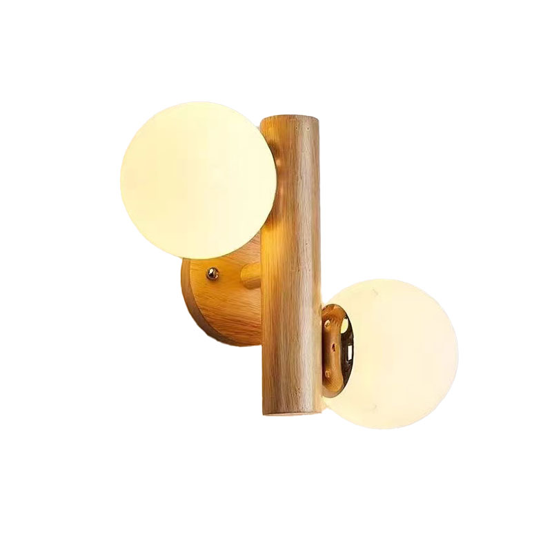EPWL9123 Nordic Solid Wood Wall Lamp Double Glass Globe