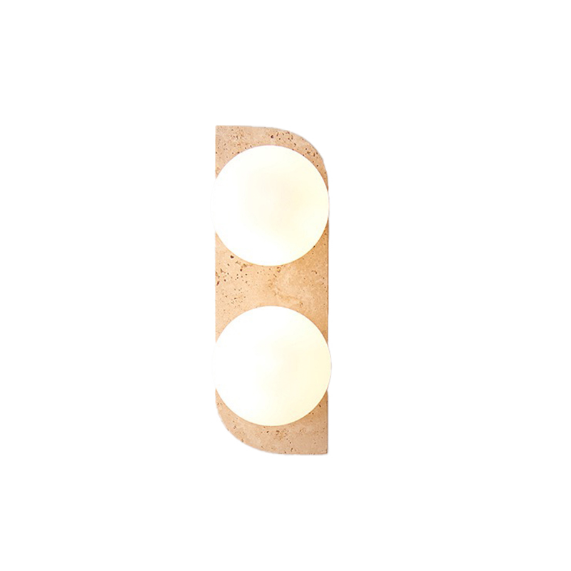 EPWL9081 Wabi-Sabi Dual Globe Wall Lamp | Minimalist E14 Double Head Wall Light | Stone Texture Rounded Rectangle Sconce