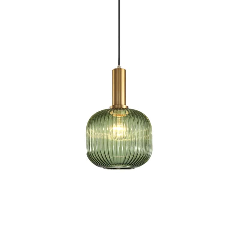 EPPL9224Modern Glass Pendant Light LED Hanging Lamp with Gold Metal Holder Ribbed Glass Suspension Lighting