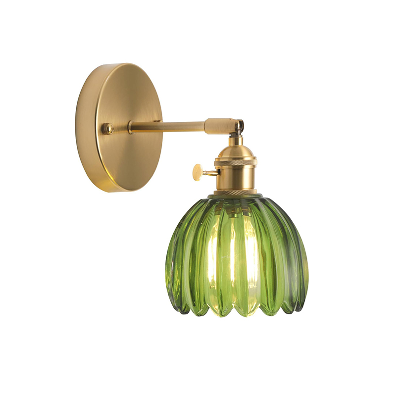 EPWL9220 Modern Gold Floral Glass Wall Lamp LED Mirror Light Minimalist Nordic Style Bedside Sconce for Bedroom Home Living Room