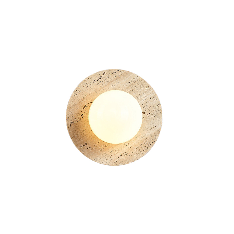 EPWL9084 Wabi-Sabi Round Wall Light | E14 Minimalist Stone Texture Wall Sconce | Natural Style Frosted Globe Lamp