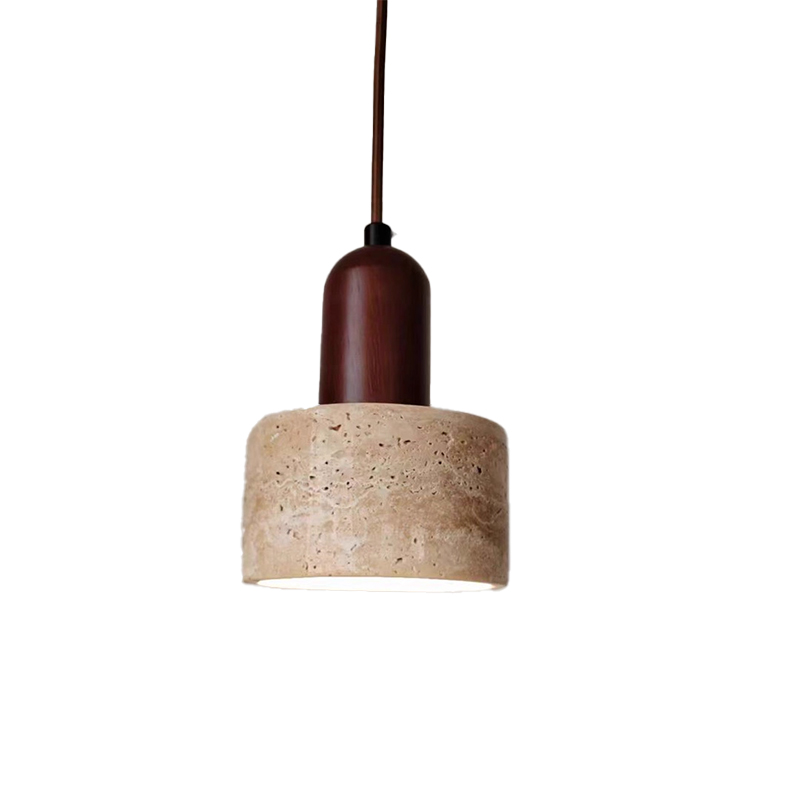 EPPL9107 Natural Travertine Pendant Light | Wabi-Sabi Stone & Wood Hanging Lamp for Home Decor