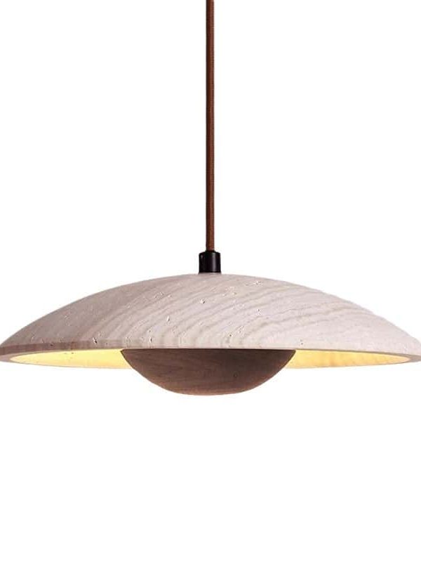 EPPL9096 Modern Stone Pendant Light | Natural Wood & Stone Hanging Lamp for Dining Room & Living Room