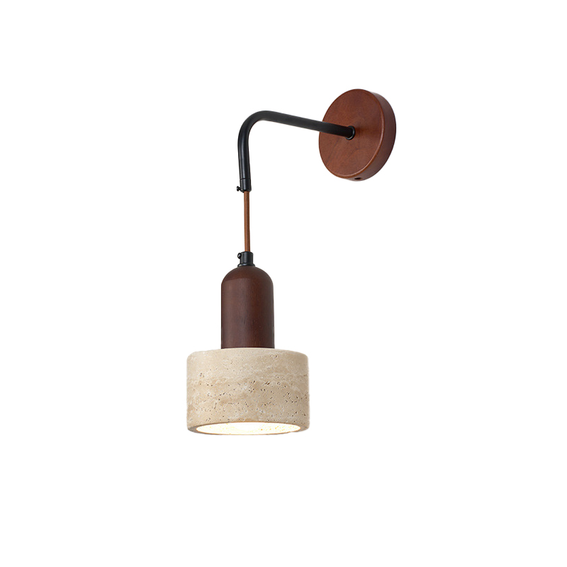 EPWL9109 Travertine Wall Lamp | Wabi-Sabi LED Stone Light with Wooden Base for Modern Interiors