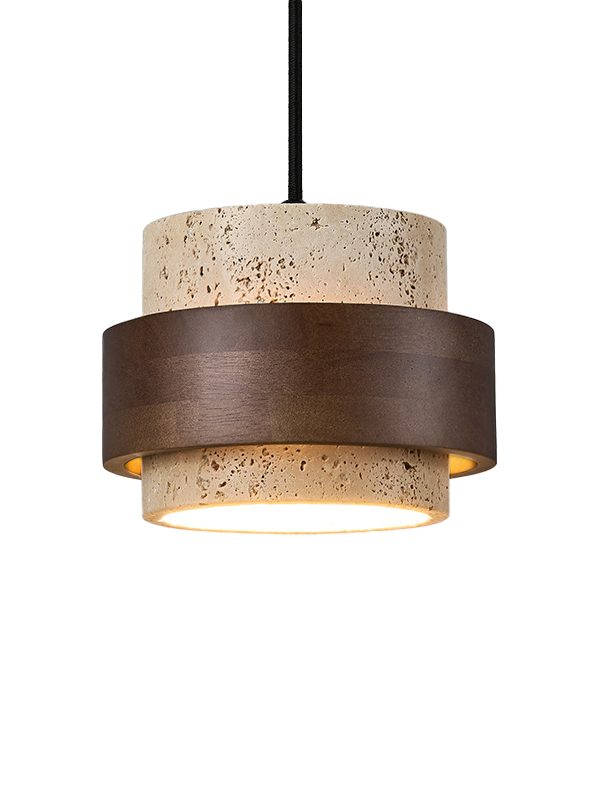 EPPL9106 Modern Travertine Stone Pendant Light, Minimalist Wood Grain Hanging Lamp for Dining Room Kitchen Island Home Decor