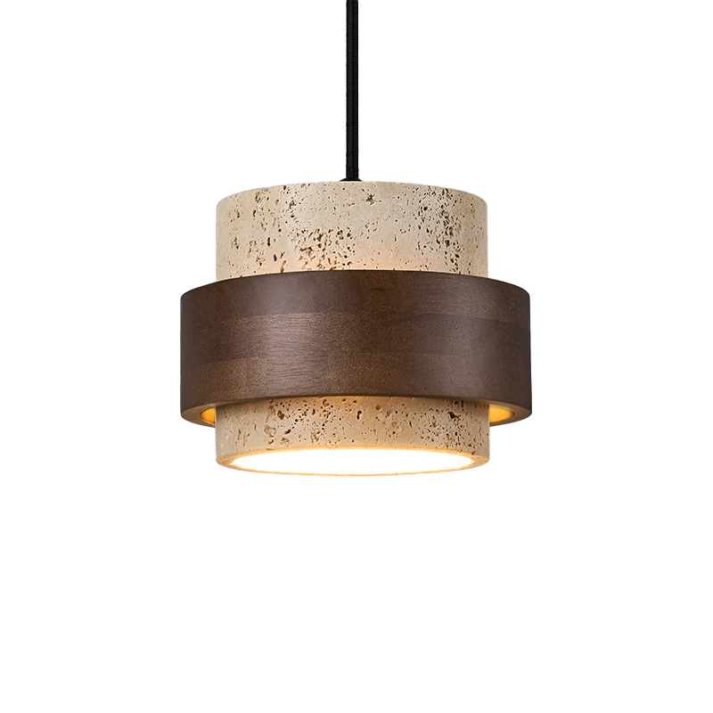 EPPL9106 Modern Travertine Stone Pendant Light, Minimalist Wood Grain Hanging Lamp for Dining Room Kitchen Island Home Decor