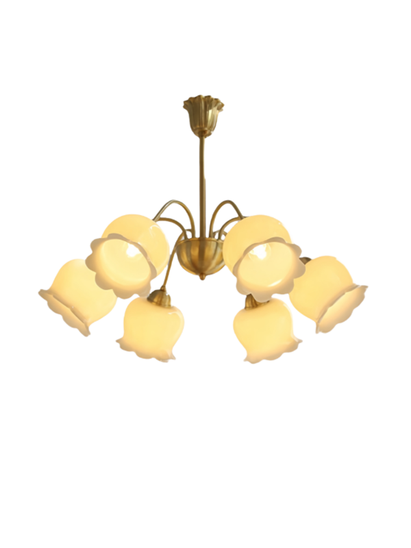 EPCL9169 Light Luxury Cream Flower Copper Chandelier Ceiling Hanging Lamp Living Room Bedroom Retro Pendant Lights LED Warm White