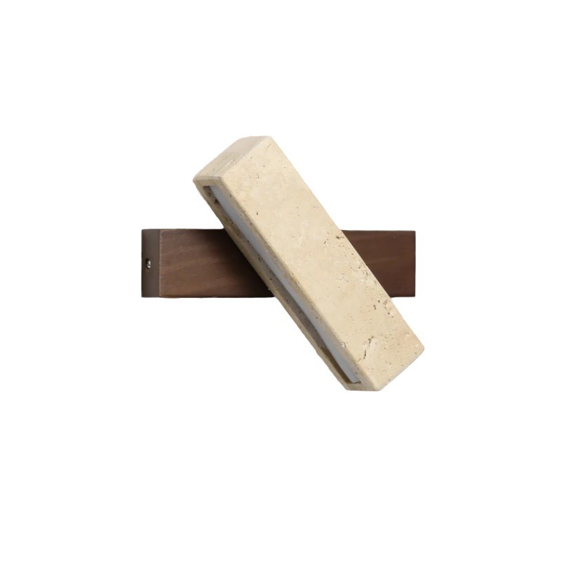 EPWL9235 Travertine Wall Sconce Wabi-Sabi LED Light with Wooden Base