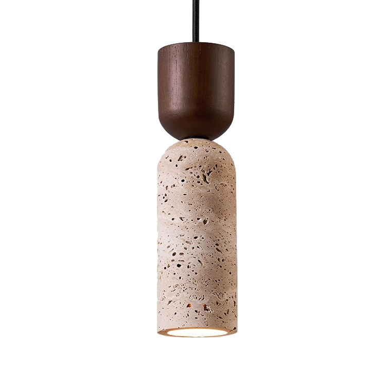 EPPL9237 Modern Travertine Cylinder Pendant Light with Wooden Top
