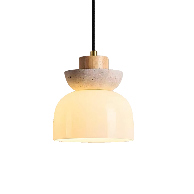 EPPL9164 Modern Wabi-Sabi Pendant Light | Glass Shade with Wood & Stone Texture Detail for Home Decor