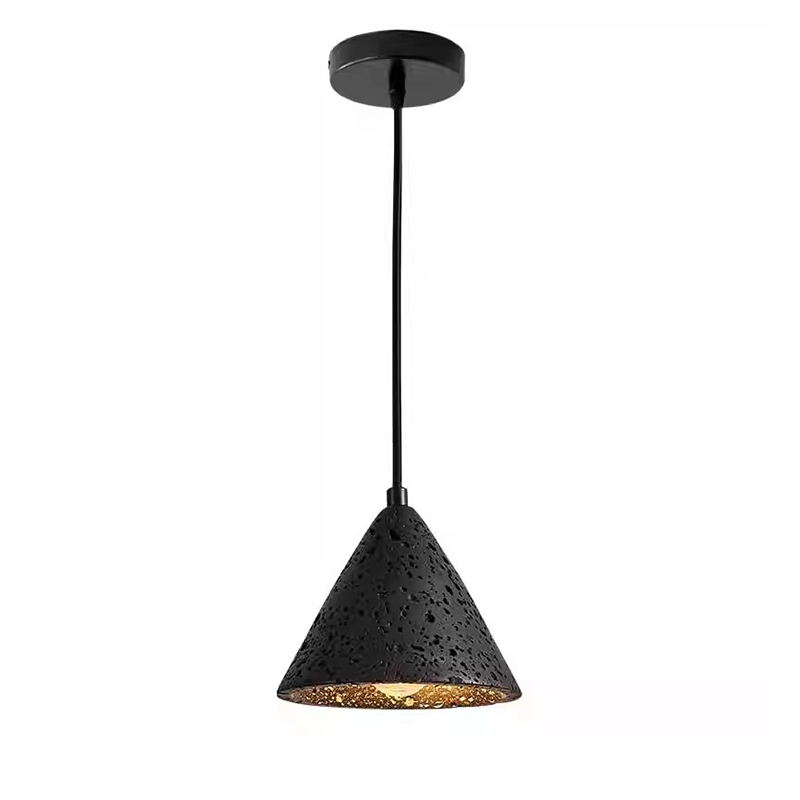 EPPL9278Modern Lava Stone Pendant Light Black Cone Hanging Lamp