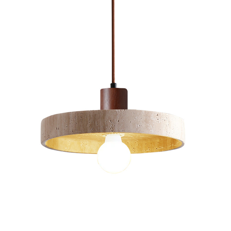 EPPL9259Natural Travertine Stone Pendant Light Disc Shape Decorative Hanging Lamp