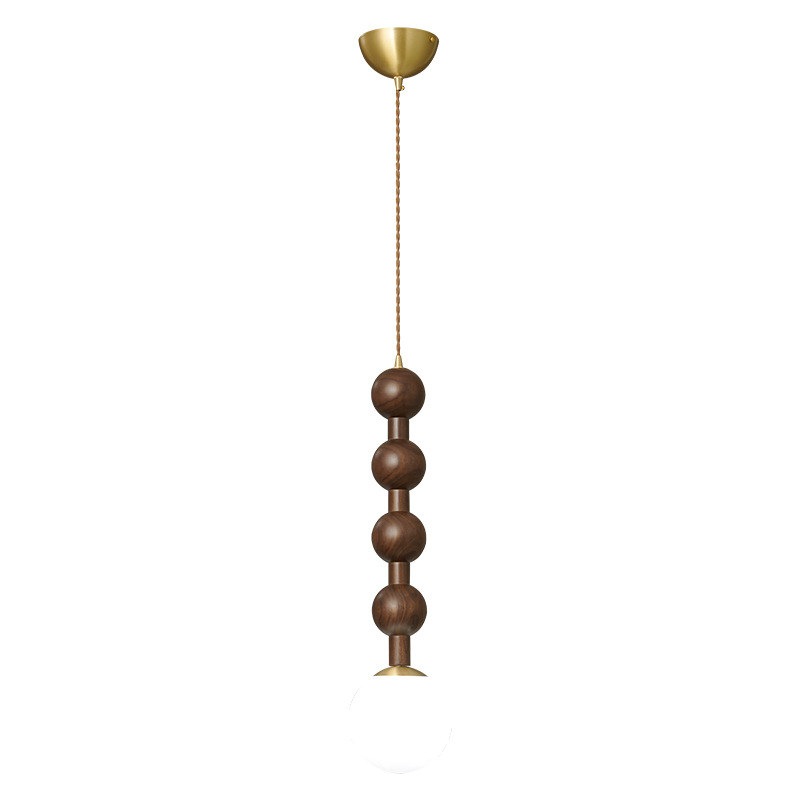 EPPL9280Modern Hanging Light with Wood Beads Glass Globe