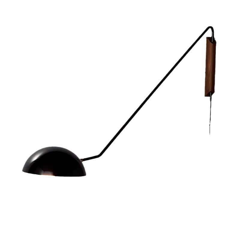 EPWL0341Modern Adjustable Long Arm Wall Lamp Black Swing Arm LED Sconce with Wooden Mount