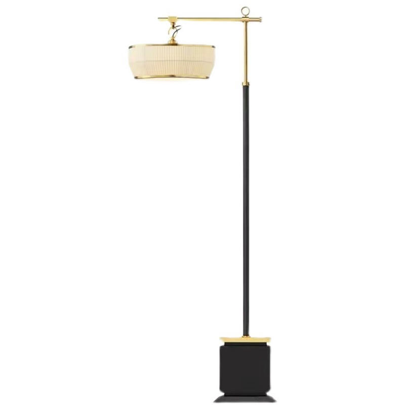 EPFL0464Oriental Style Floor Lamp with Hanging Fabric Shade Black and Gold Standing Lamp