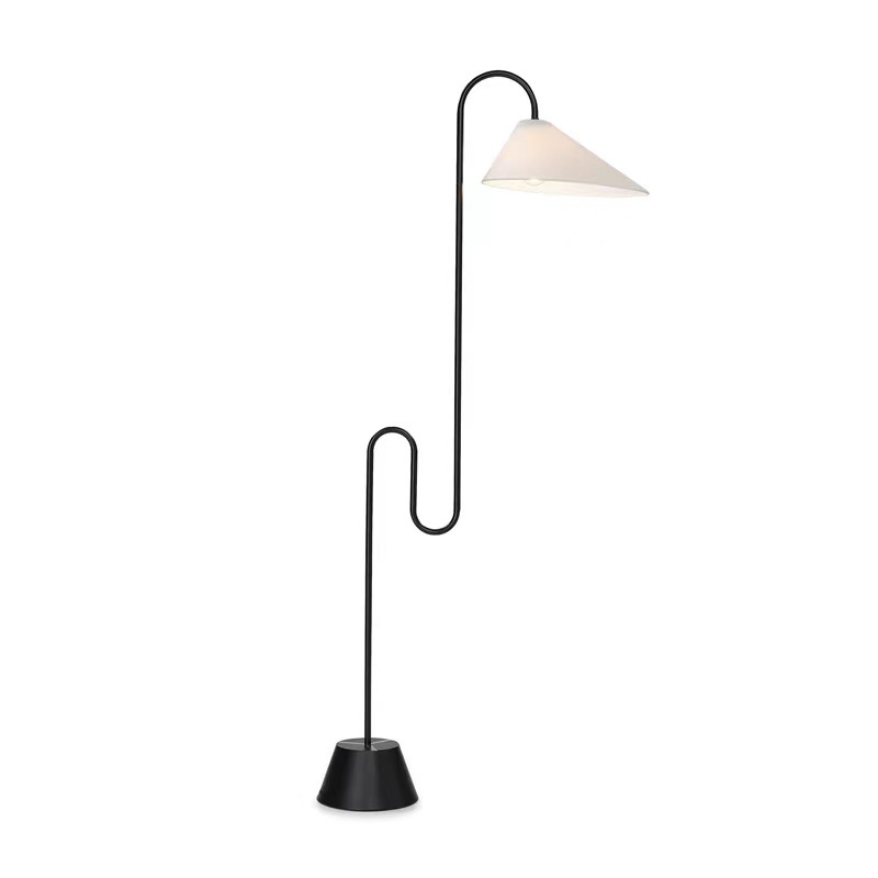 EPFL0408Modern Curved Floor Lamp with White Cone Shade