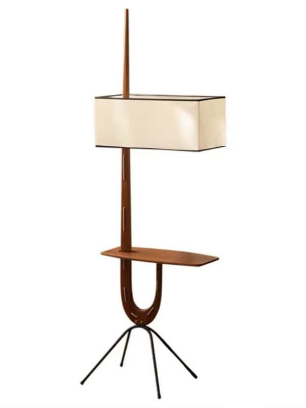 EPFL9267Modern Wood Floor Lamp with Integrated Shelf and Fabric Shade