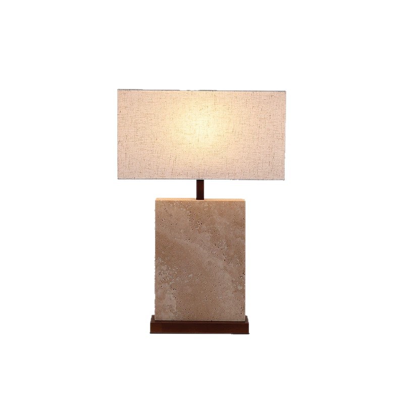EPTL0746Travertine Table Lamp Square Stone Base